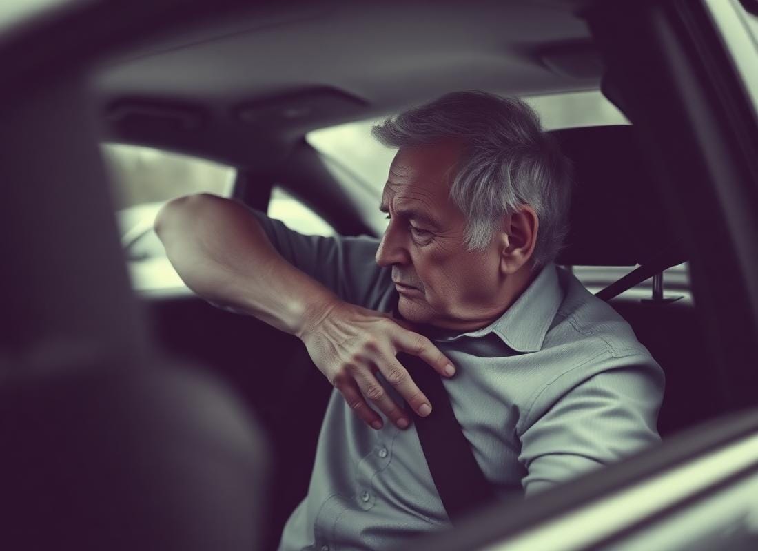 Driver struggling to reach seatbelt
