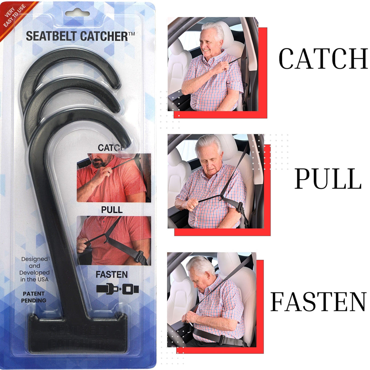Seatbelt Catcher 3 pcs catch pull fasten text black