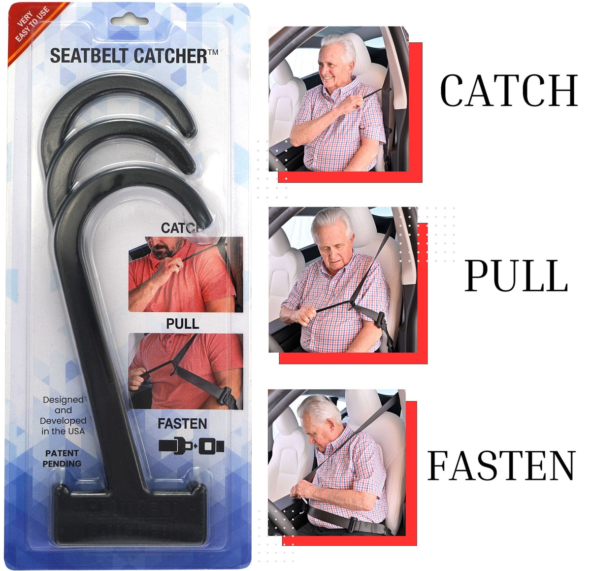 Seatbelt Catcher 3 pcs catch pull fasten text black