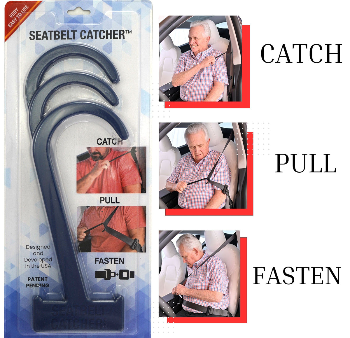 Seatbelt Catcher 3 pcs catch pull fasten text dark blue