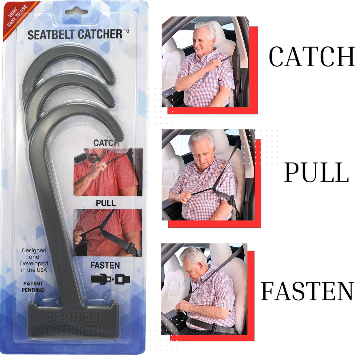 Seatbelt Catcher 3 pcs catch pull fasten text gray