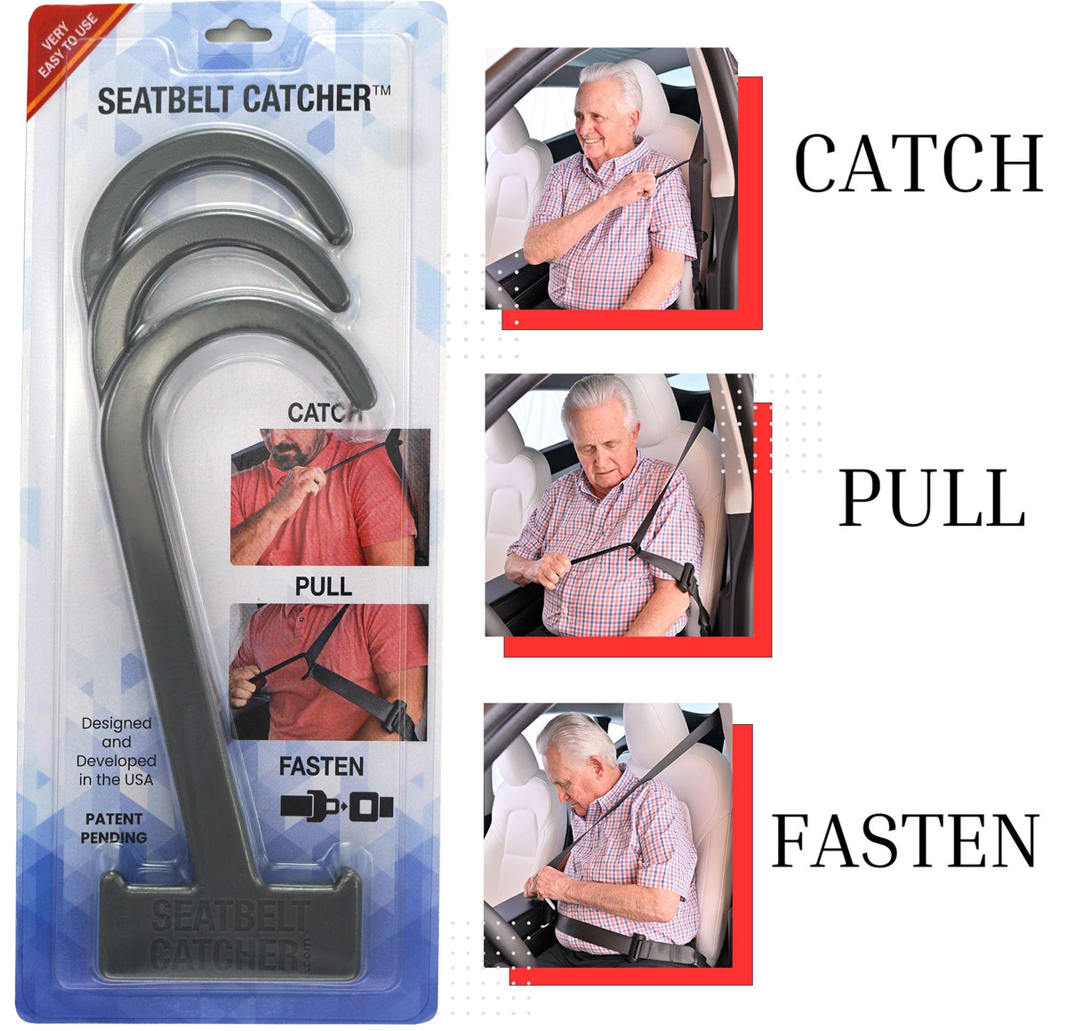 Seatbelt Catcher 3 pcs catch pull fasten text gray