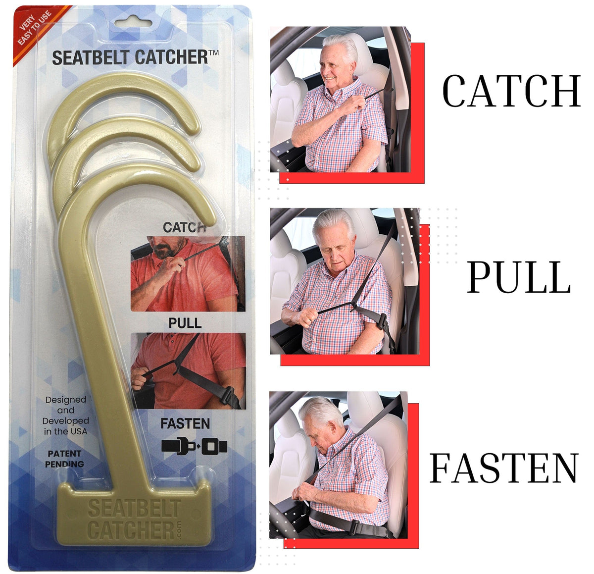 Seatbelt Catcher 3 pcs catch pull fasten text khaki